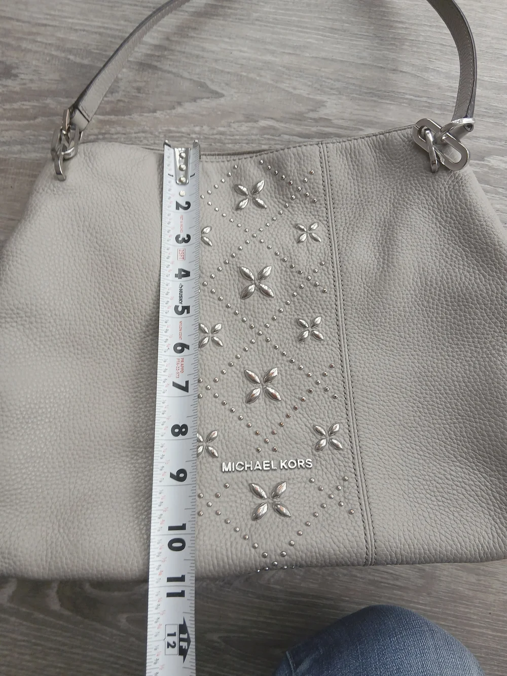 Michael Kors Gray Shoulder Bag with Floral Stud Detail